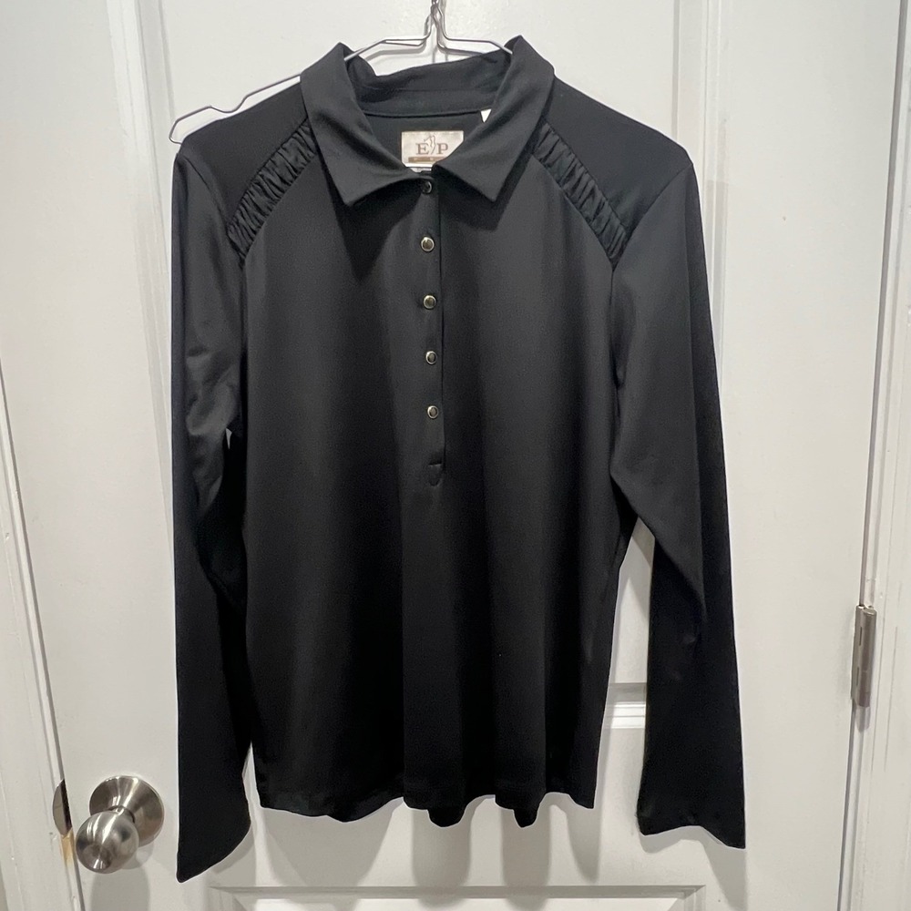 EP Pro Womens Polo Shirt Ruched‎ Shoulder Detail Black Large